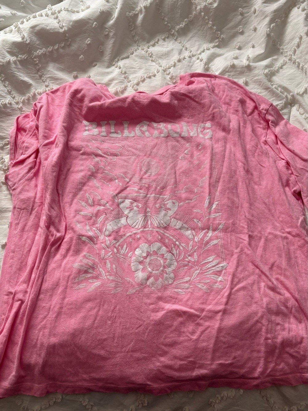 Billabong Pink Long Sleeve Tee with White Floral & Butterfly Graphic